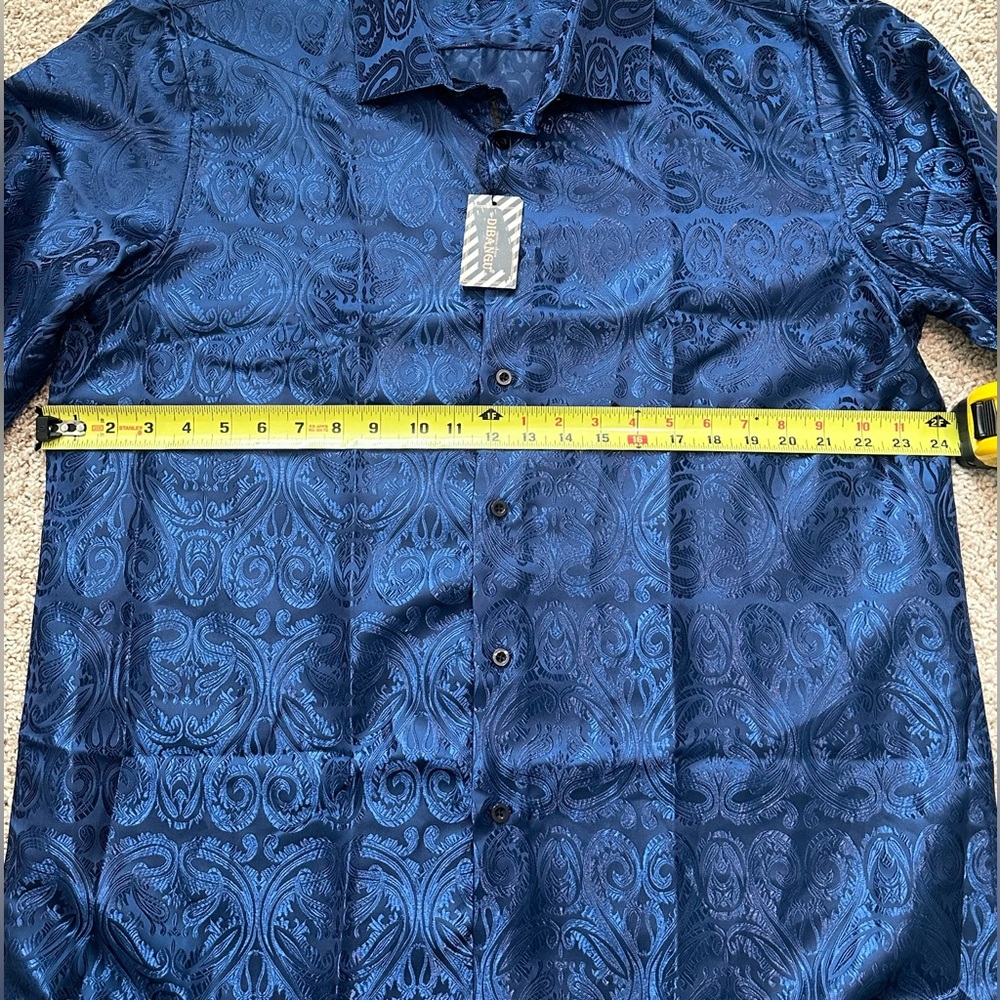 DiBanGu Men’s Blue Paisley Silk Blend Long Sleeve Button Down Shirt Size XL NWT - Picture 5 of 7